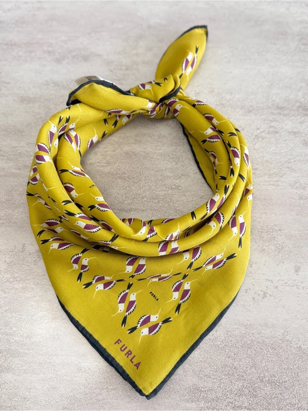Furla Chartreuse Patterned Silk Square Scarf